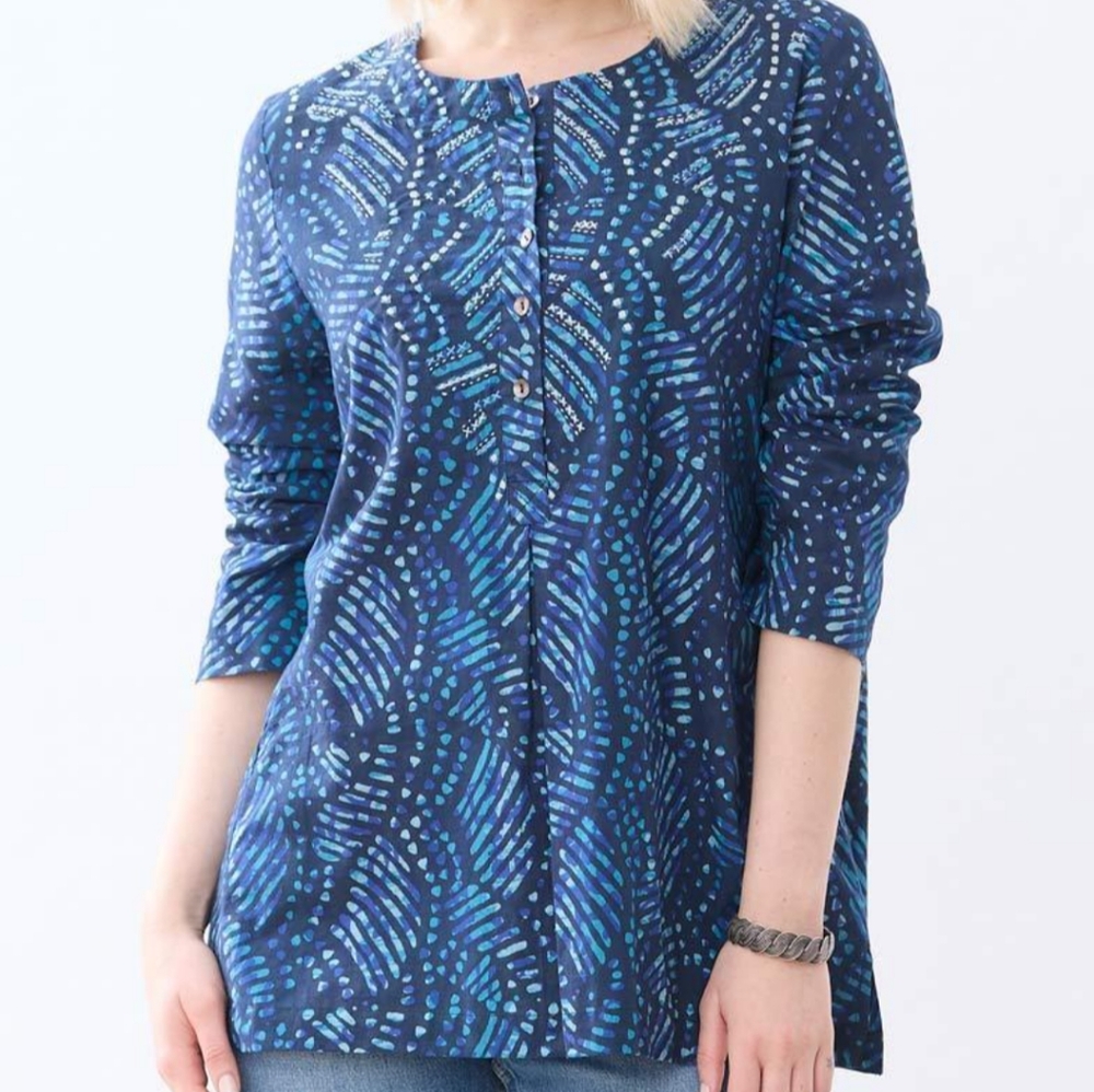 Marketplace Of India Sharuna 3/4 Sleeve Batik Print Top. Size SP.